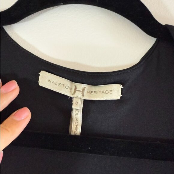 HALSTON HERITAGE Black Sheer Sleeve Ruch Wrap Elegant Gala Evening Maxi Dress - Picture 7 of 11